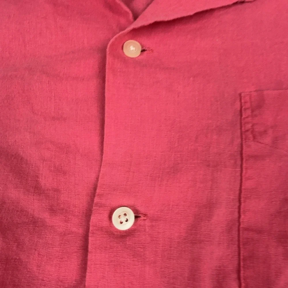 Polo Ralph Lauren Shirt Mens Large Pink Linen Short Sleeve Button Up Classic Fit